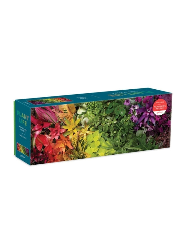 Box of 1000 piece Jigsaw puzzle with rainbow gradient of plants from bottom left to top right