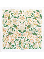 Tea towel with green hummingbirds poking at pink and white flowers design