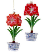 Bulb & Blossom's glass amaryllis ornament in chinoiserie vase.