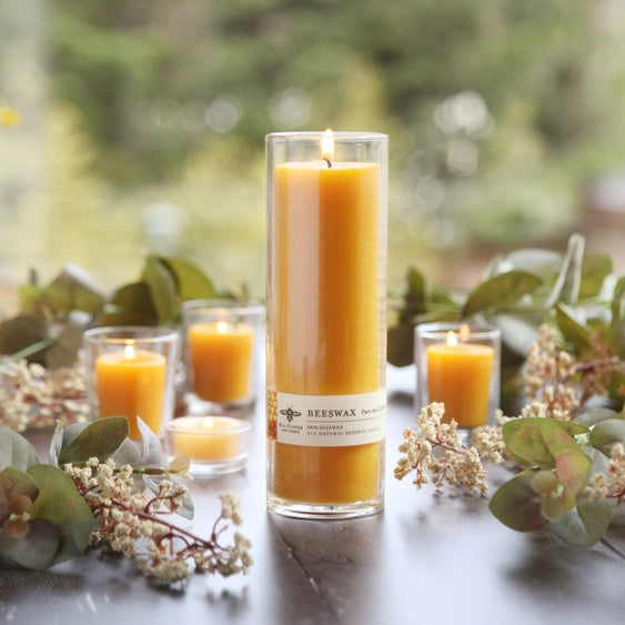Tall sanctuary glass jar all natural beeswax candles.