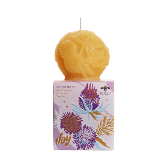 "Joy" sculpted beeswax candle ornament by Big Dipper Wax Works