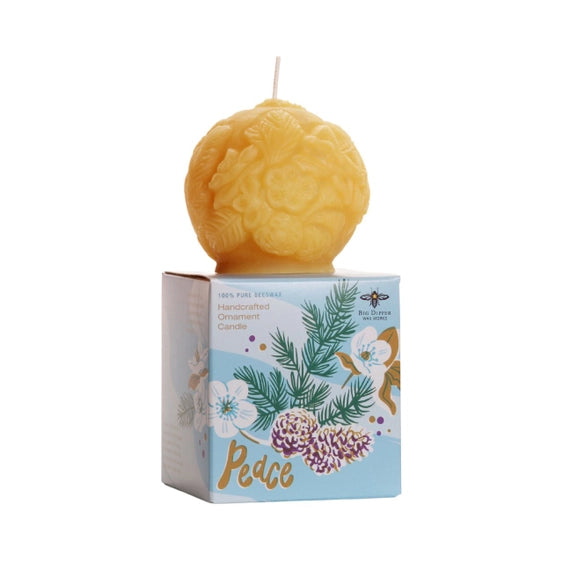 Sculpted beeswax candle ornament "peace"-a spherical votive with an allover carved floral design. 1