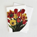 Red & Yellow Tulip Notecard with watercolor wraparound design