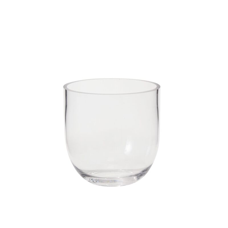 A clear, round Fat Bowl Paperwhite Forcing Vase - Small is centered on a plain white background, its simple glass form reminiscent of traditional bulb forcing vases.