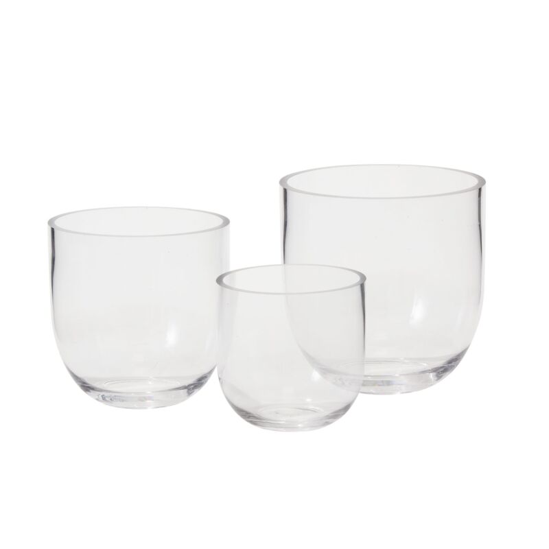 A medium-sized, clear, round-bottomed Fat Bowl Paperwhite Forcing Vase is displayed on a plain white background.