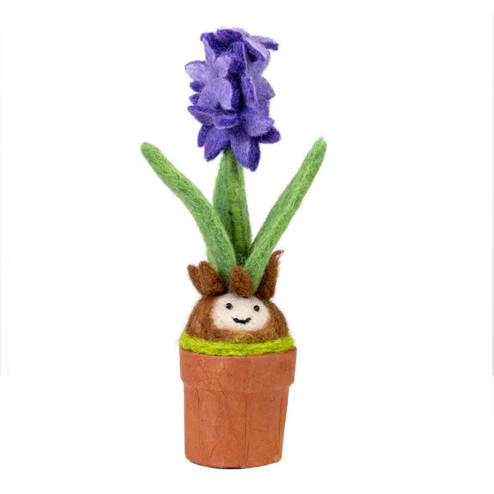 A cheerful smiling hyacinth bulb in full bloom. Hand felted gift.