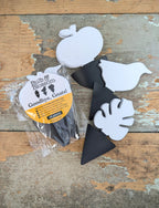 a package of 24 black sticky gnat traps in clear cellophane package labeled "goodbye, gnats!" by Bulb & Blossom. Three shapes of trap are displayed, an apple, a bird, and a monstera leaf.