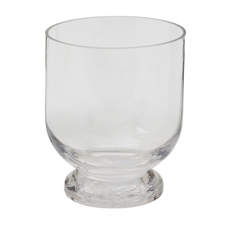 The sturdy Hollis Forcing Vase is clear glass with a decorative pedestal foot.