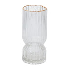 The Odette Bulb Forcing Vase features clear fluted glass with a gold-rimmed edge.