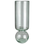 The Recycled Glass Bulb Forcing Vase has a tall cylindrical body and a round, spherical base, shown against a plain white background.