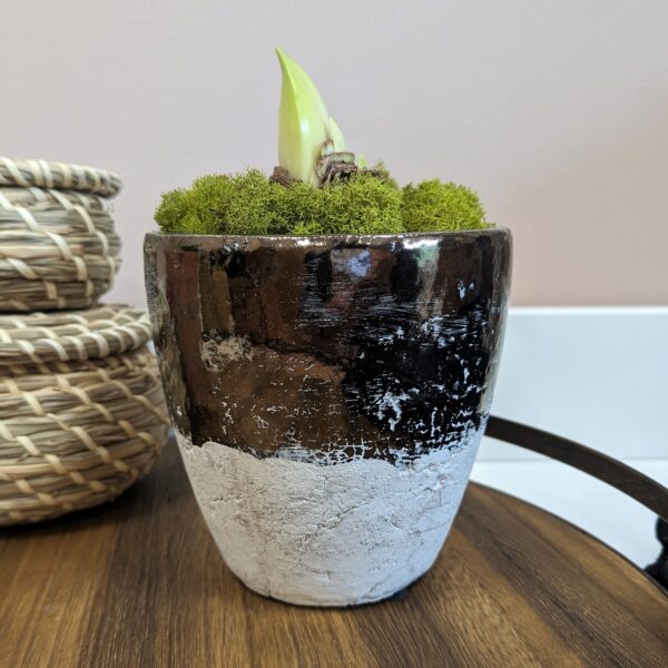 Two tone, metallic dipped ceramic pot.