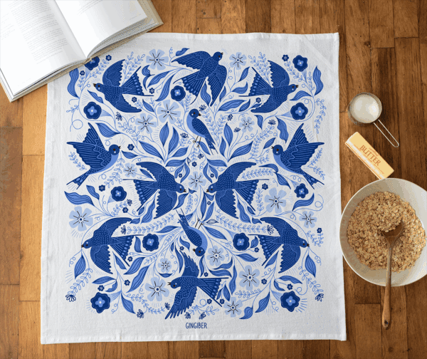 Blue Songbird Flour Sack Tea Towel