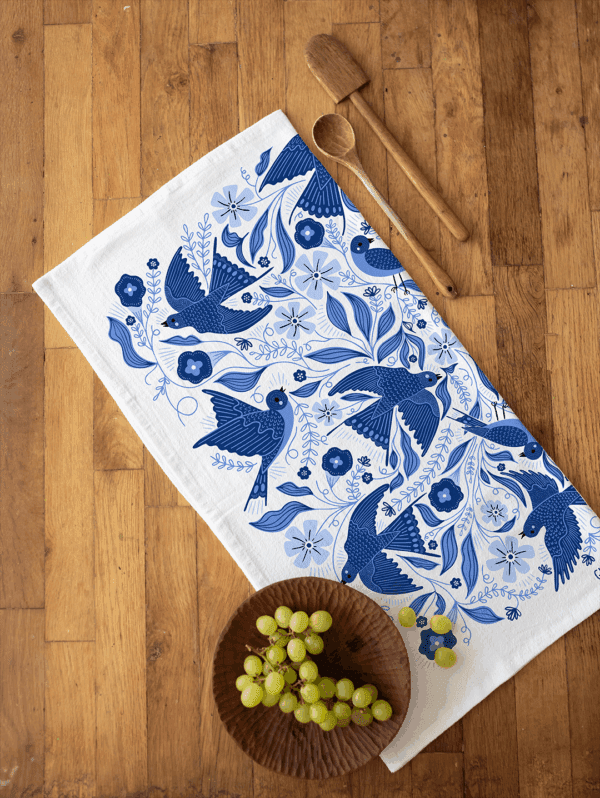Blue Songbird Flour Sack Tea Towel - Image 3